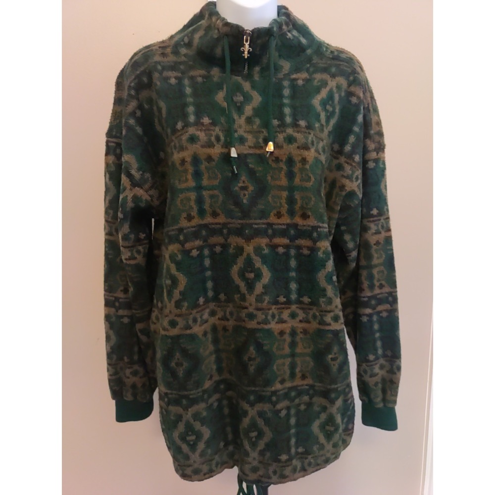 Energie Women Green Multicolor Geometric Pattern Mock Neck Knit Sweater Size M